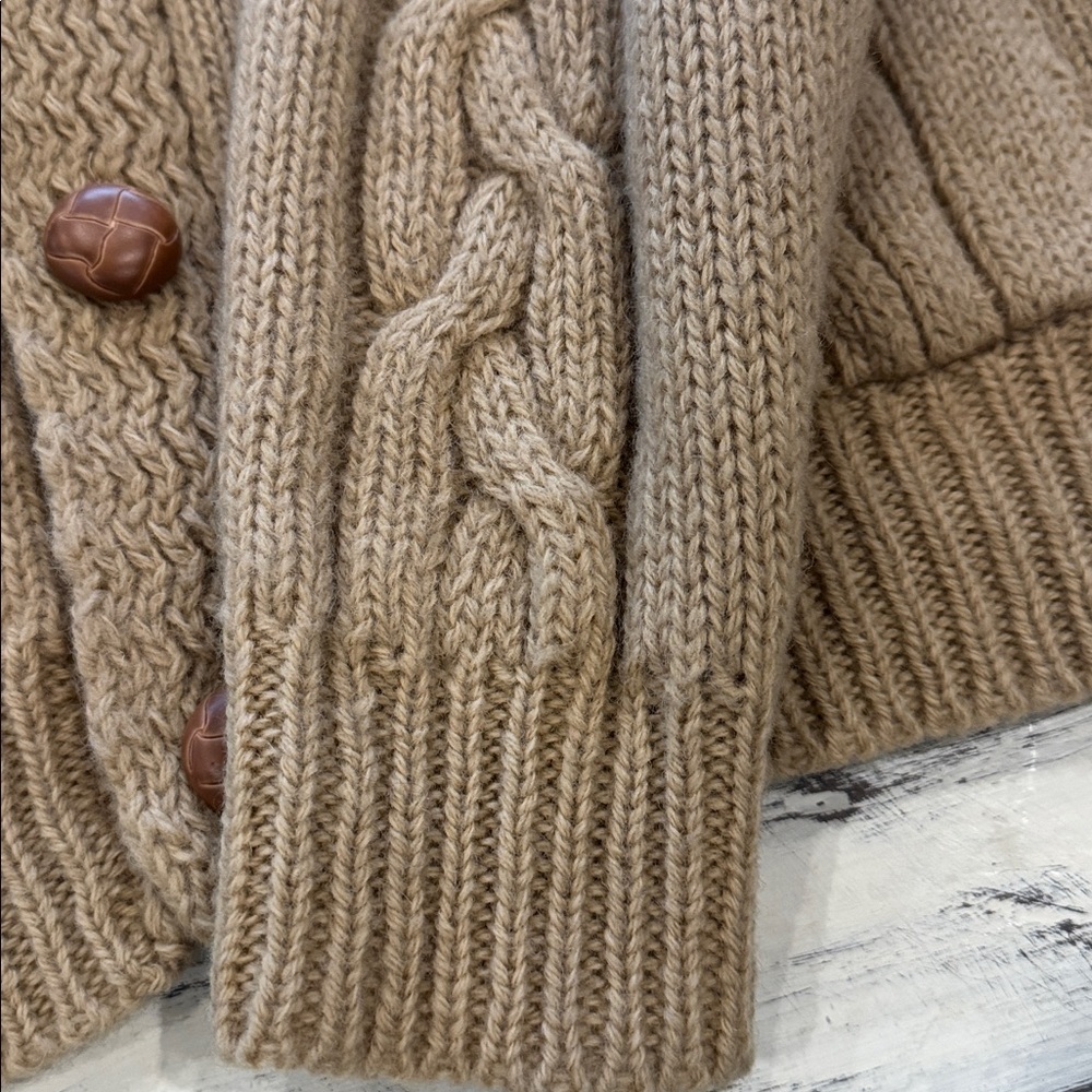 Relaxed Shawl Collar Cable Knit Sweater Cardigan - Beige - Picture 6 of 12